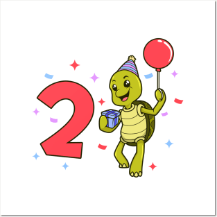 I am 2 with turtle - kids birthday 2 years old Posters and Art